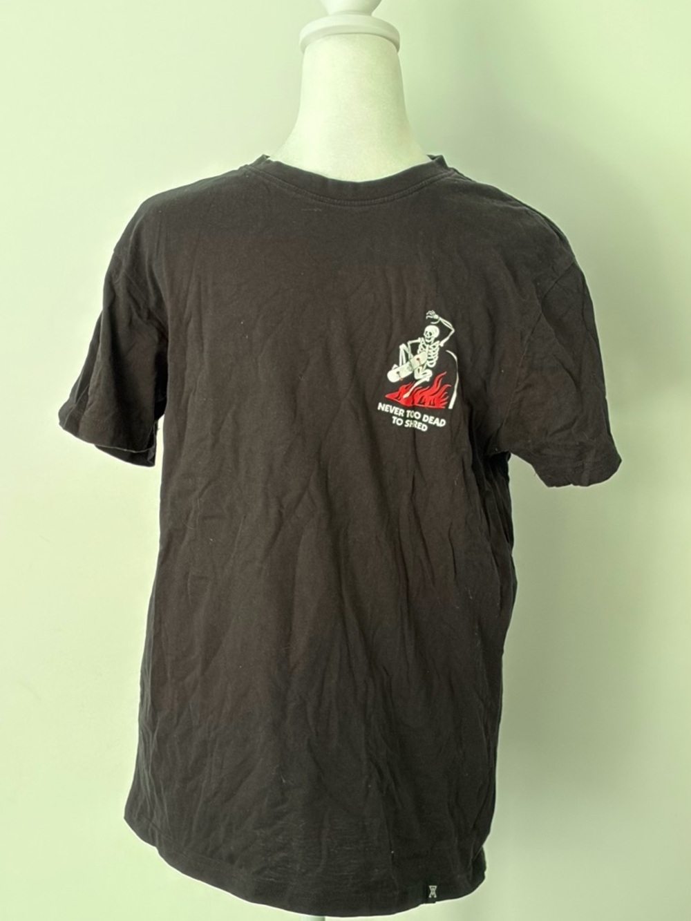 Arsenic Black Short-Sleeve Graphic Tee with Flame Skeleton